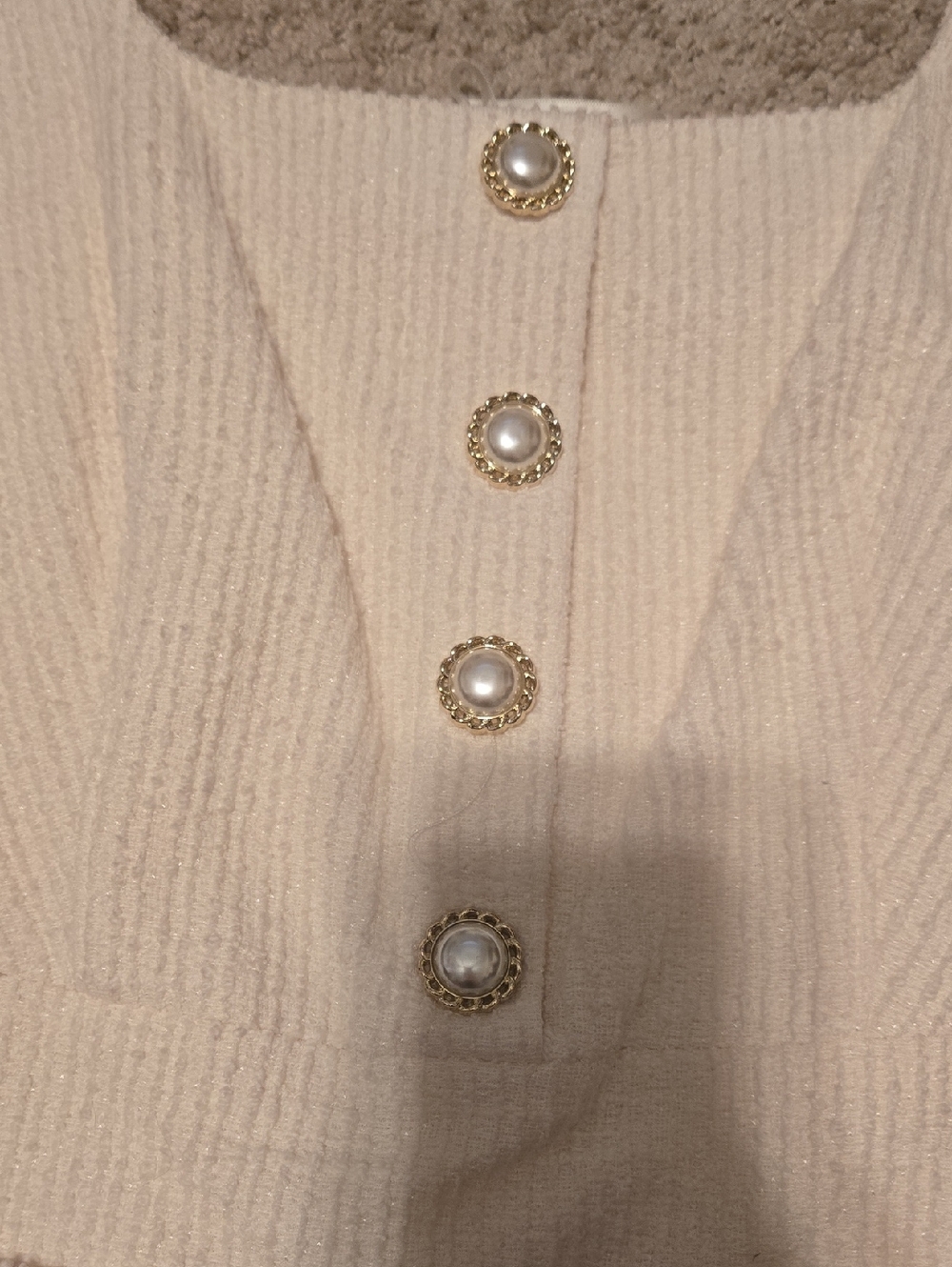 Karl Lagerfeld Cream Textured Knit Mini Dress with Pearl-Style Buttons - Picture 2 of 5